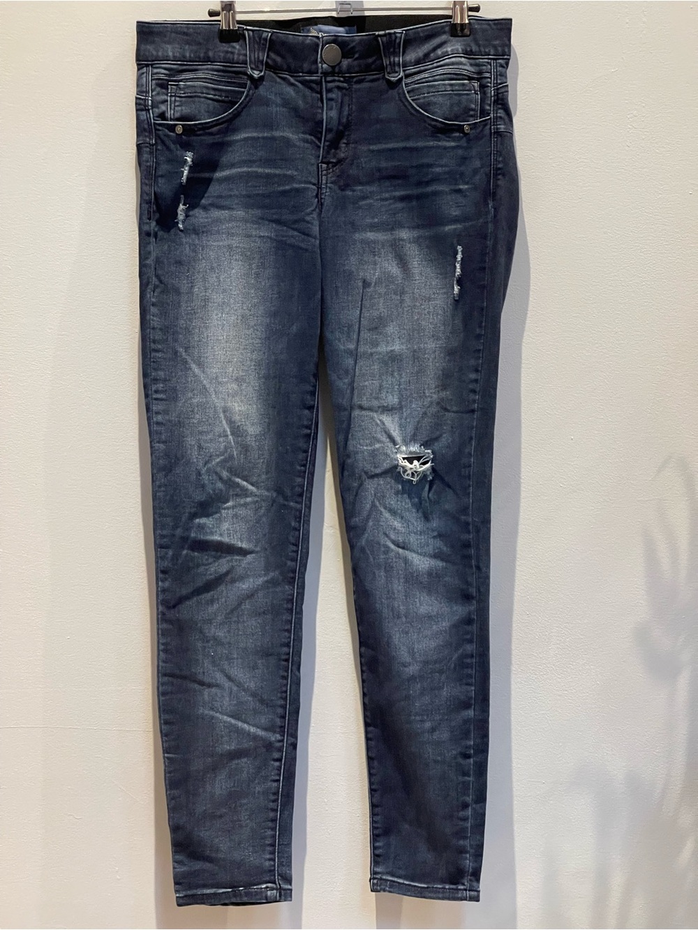 Democracy Dark Blue Denim Jeans with Branded Button Distressed